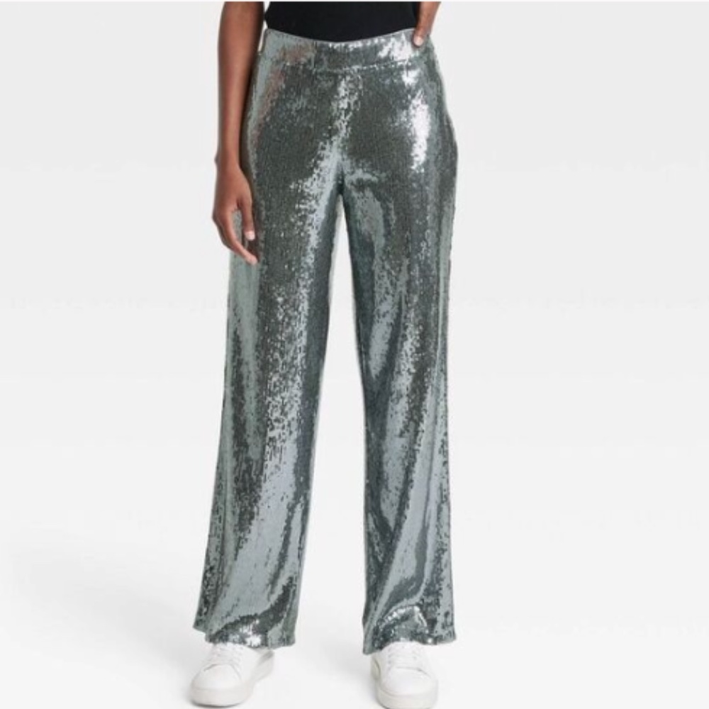 A New Day - Women's Relaxed Leg High Rise Sequin Tro Silver